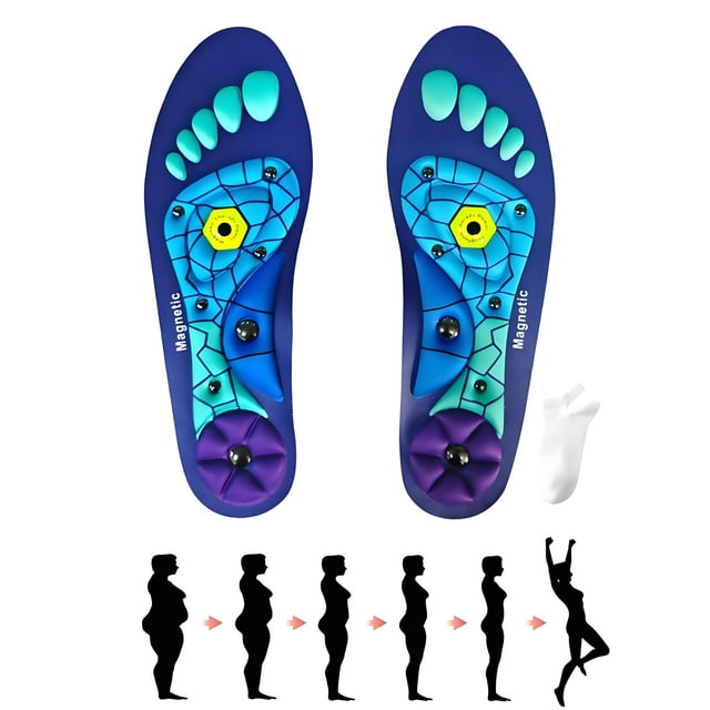 Plantillas Magnéticas Azules Talla L/12-15 con Masaje y Soporte Acolchonado para los Pies