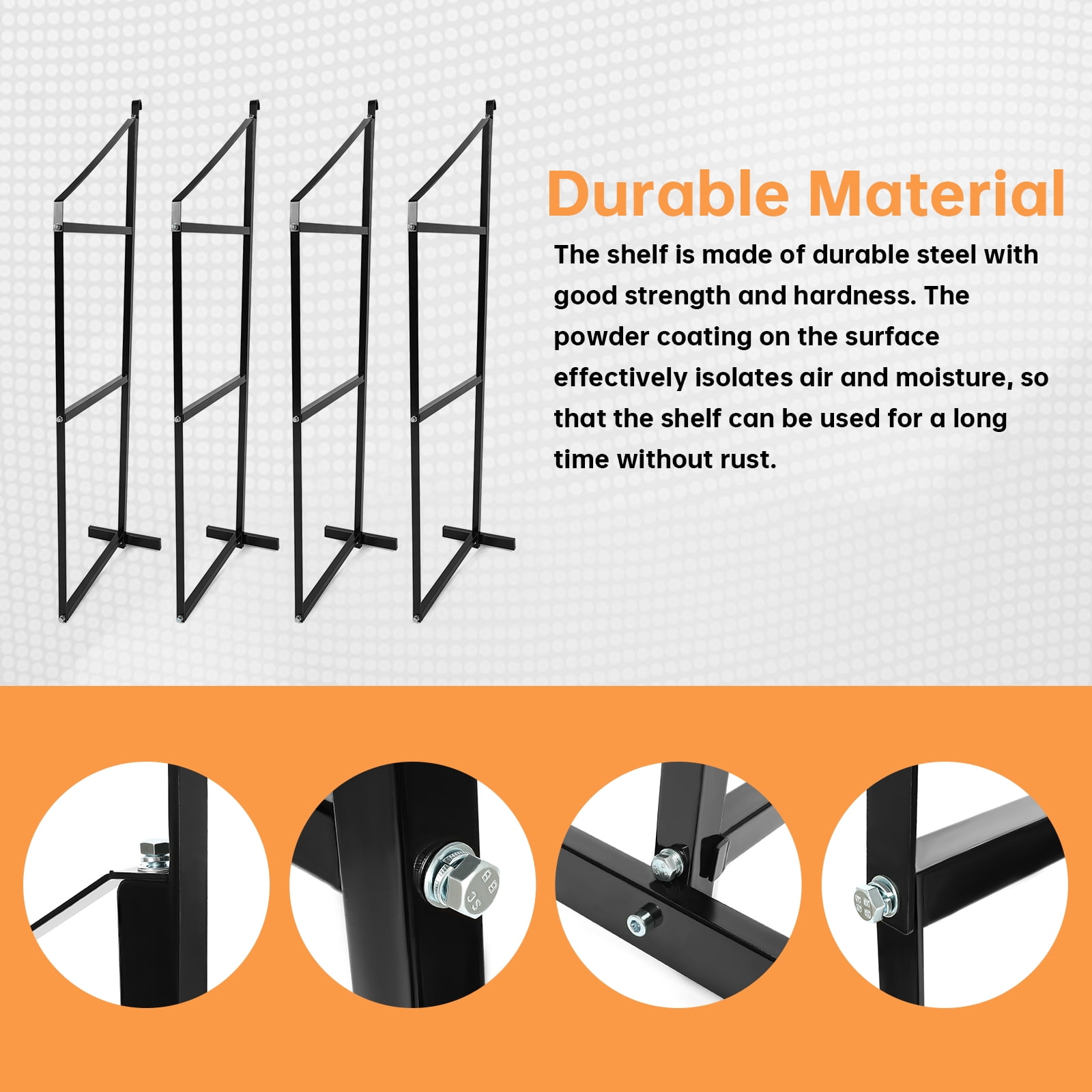 Kojem 4 Pack of 3 Tier Shipping Container Shelving Bracket 18" x 60" Universal for Heavy Duty Trailer Containers Cargo Shelf Hang & Hook Shelf Brackets Black