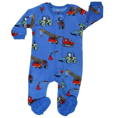 

Elowel Baby Boys Blue Crane Truck Print Footed Fleece Sleeper Pajama