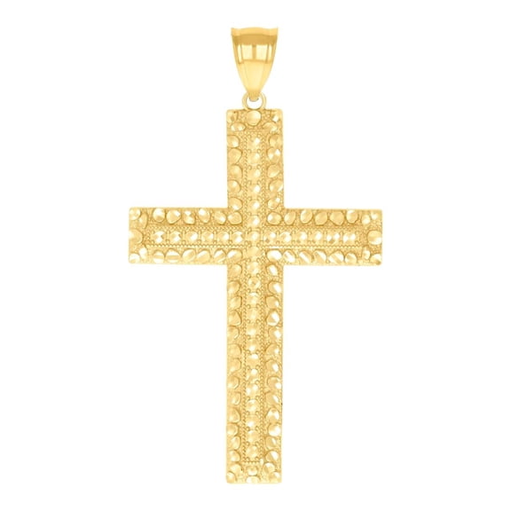 10k Yellow Gold Mens Nugget Cross Religious Charm Pendant 59.4x33mm Wide Necklace for Men