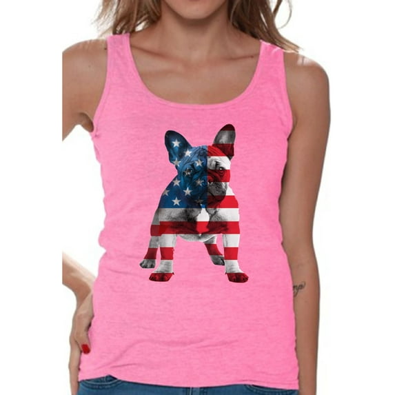 Awkward Styles Women's USA Flag French Bulldog Cute Graphic Tank Tops 4th Of July Party Pet Lover