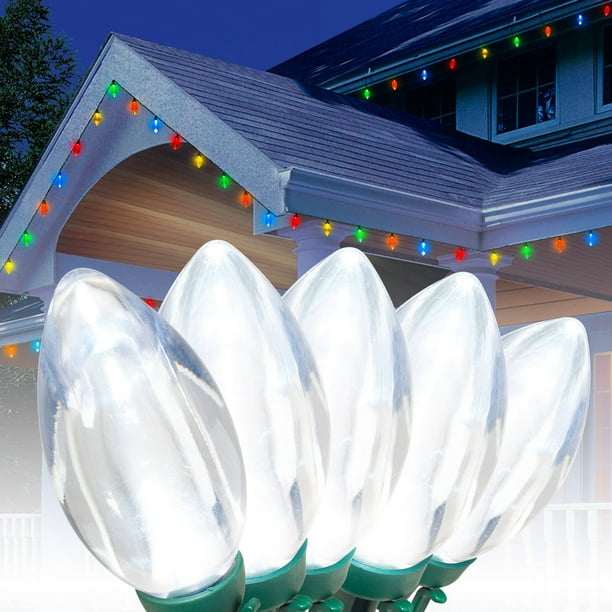 Holiday Time LED C9 Ultra Bright Light Set Green Wire Cool White Bulbs