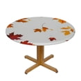 thumbnail image 3 of WERPE Fallen Leaves Fall Maple Leaf Print Round Tablecloth with Elastic Edge White, 3 of 8