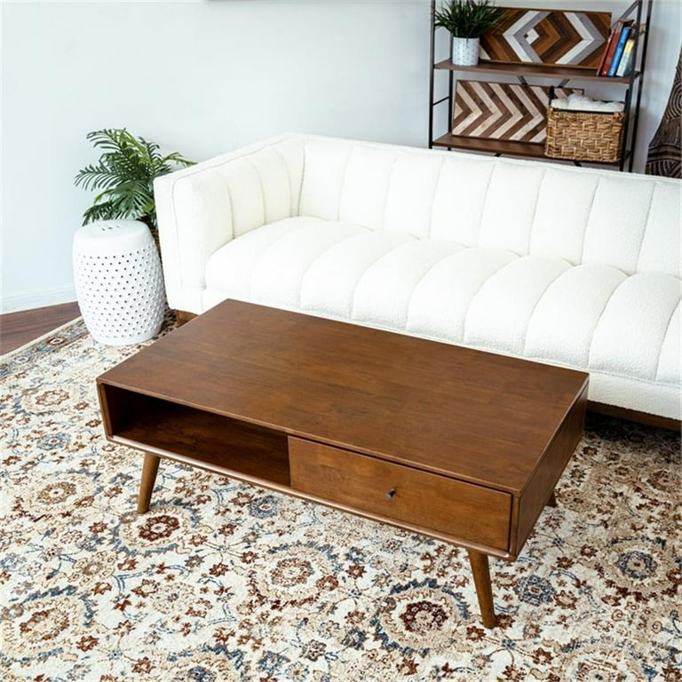Nola Mid-Century Rectangular Solid Wood Coffee Table in Walnut