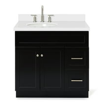 Ariel Hamlet 37 In. Left Offset Oval Sink Vanity With White Quartz Countertop In Black