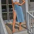 thumbnail image 2 of Ediodpoh Jean Skirt Long Women's Clothing Button Irregular Slit Denim High Waist Long Skirt Casual Women's Skirts Blue XS, 2 of 8