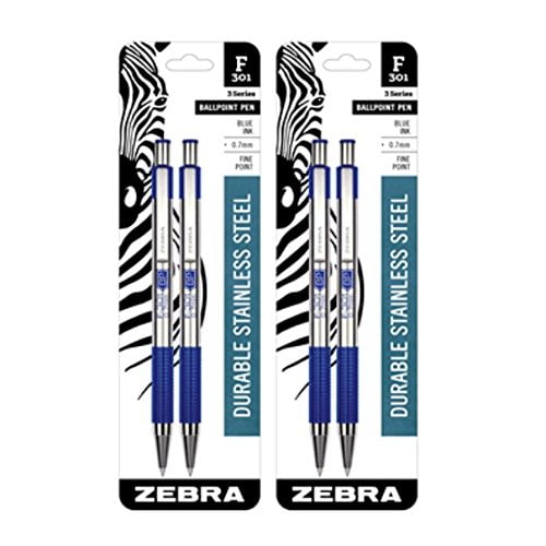 Zebra's F-301 Stainless Steel Retractable Ballpoint Pen 0.7mm, 2-pack (27122)