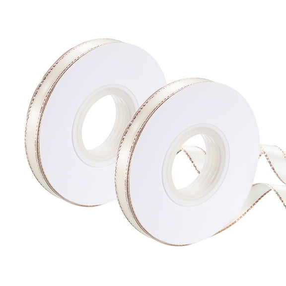 Uxcell Satin Ribbon with Gold Edge, 3/8 Inch x 50 Yards Double Face Satin Ribbon, Beige