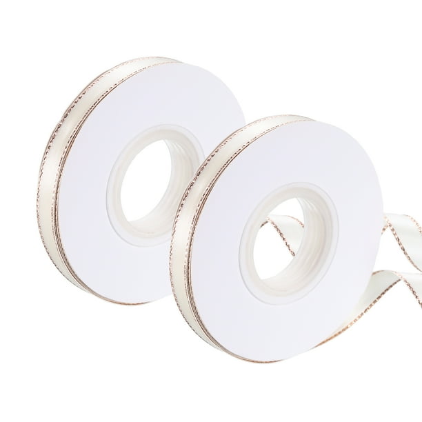 Cinta de satén Uxcell con borde dorado, 3/8 pulgadas x 25 yardas, cinta de satén de doble cara, beige