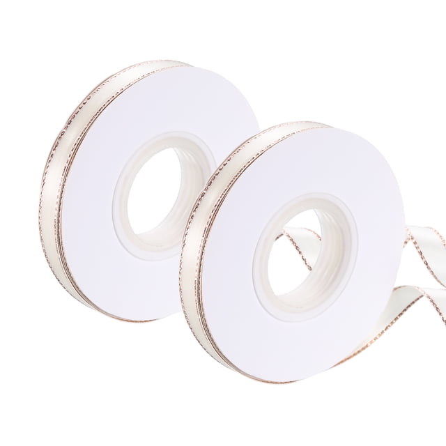 Cinta de satén Uxcell con borde dorado, 3/8 pulgadas x 25 yardas, cinta de satén de doble cara, beige