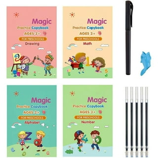 Yuneme Magic Practice Copybook, Grooved Reusable Writing Practice Book for Preschool Kids Age 3-8 ​Calligraphy 5 Books with Pens