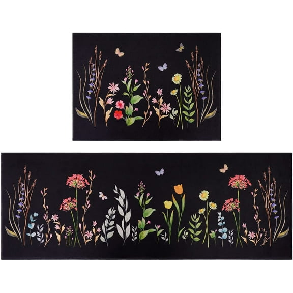 Floral Themed Kitchen Rug Set,Spring Kitchen Rugs Sunflower Runner Rugs with Rubber Backing,Throw Rugs Washable for Kitchen Sink,Laundry Room,Standing Desk,Rustic,Farmhouse Kitchen Decor