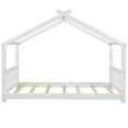 thumbnail image 5 of Twin Size House Bed for Kids & Teens,Solid Wood Twin Size Floor Montessori Bed with Headboard & Footboard, Toddlers House Floor Bed with Roof and Slat, No Box Spring Need,Espresso Bed Frame,White, 5 of 7