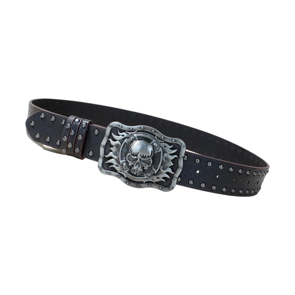 Men's Western Skull PU Leather Belt with Alloy Buckles Adjustable Comfortable
