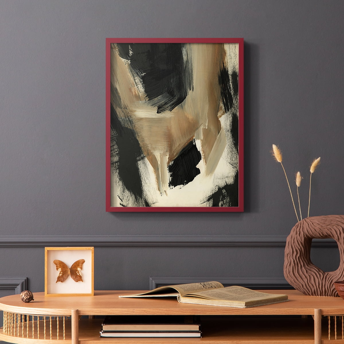 Baked Paintstrokes II Framed Print in Red Solid Wood Framed Print No Nail Hanging
