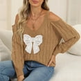 thumbnail image 5 of Rutainlusire Womens Trendy Comfy Bow Printed Sweaters Blouses Women's Casual Fashion V-Neck Bow Long Sleeved Off Shoulder Loose Pullover Sweater, 5 of 5