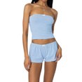 thumbnail image 1 of Gupgi Ensemble 2 Pcs pour Femmes à Rayures Pyjama d'Été Ensemble de Détente Sans Manches Coupe Ajustée Haut Tube Shorts, 1 of 9