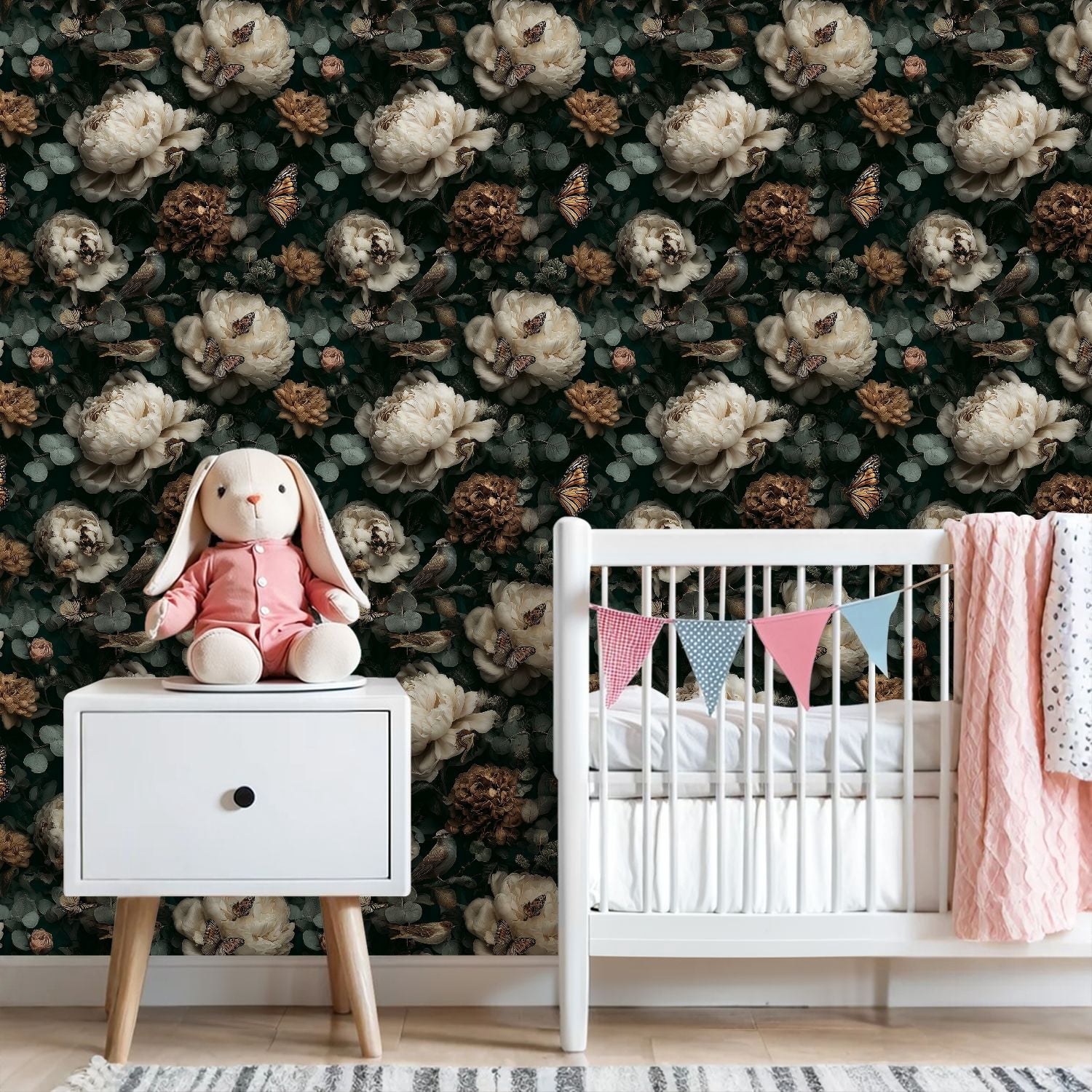 Peel and Stick Wallpaper Delicate Butterflies Blooms Elegant Floral Garden Wall Mural 23.6in x 9.8ft Self Adhesive Removable Wall Paper Renter Friendly Wallpaper for Bedroom Livingroom Office Studio