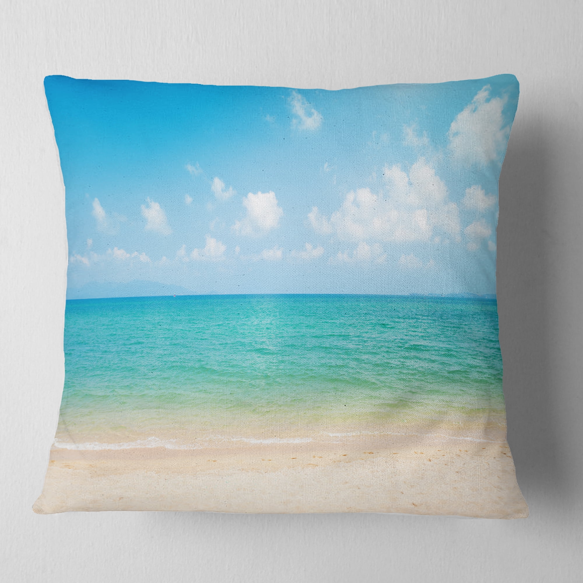 Designart Wide View of Tropical Beach - Seashore Photo Throw Pillow - 18x18