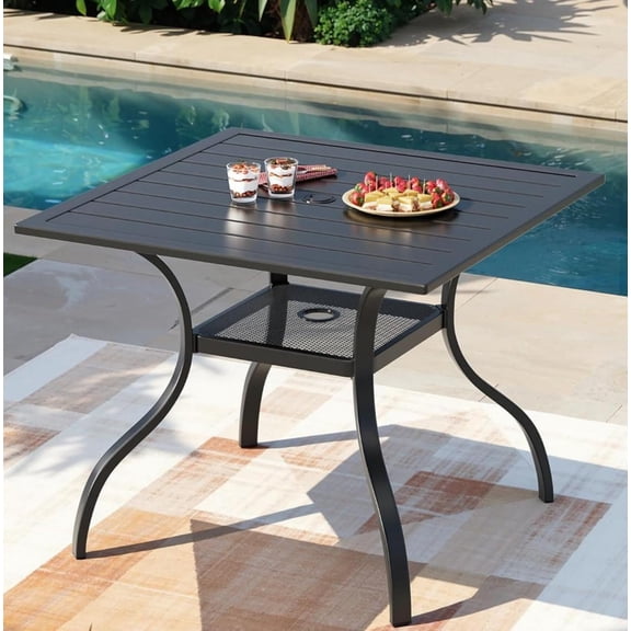 SOLAURA 37" Outdoor Patio Table with 1.57" Umbrella Hole, Square Metal Outdoor Patio Dining Table for 4-Person, Black
