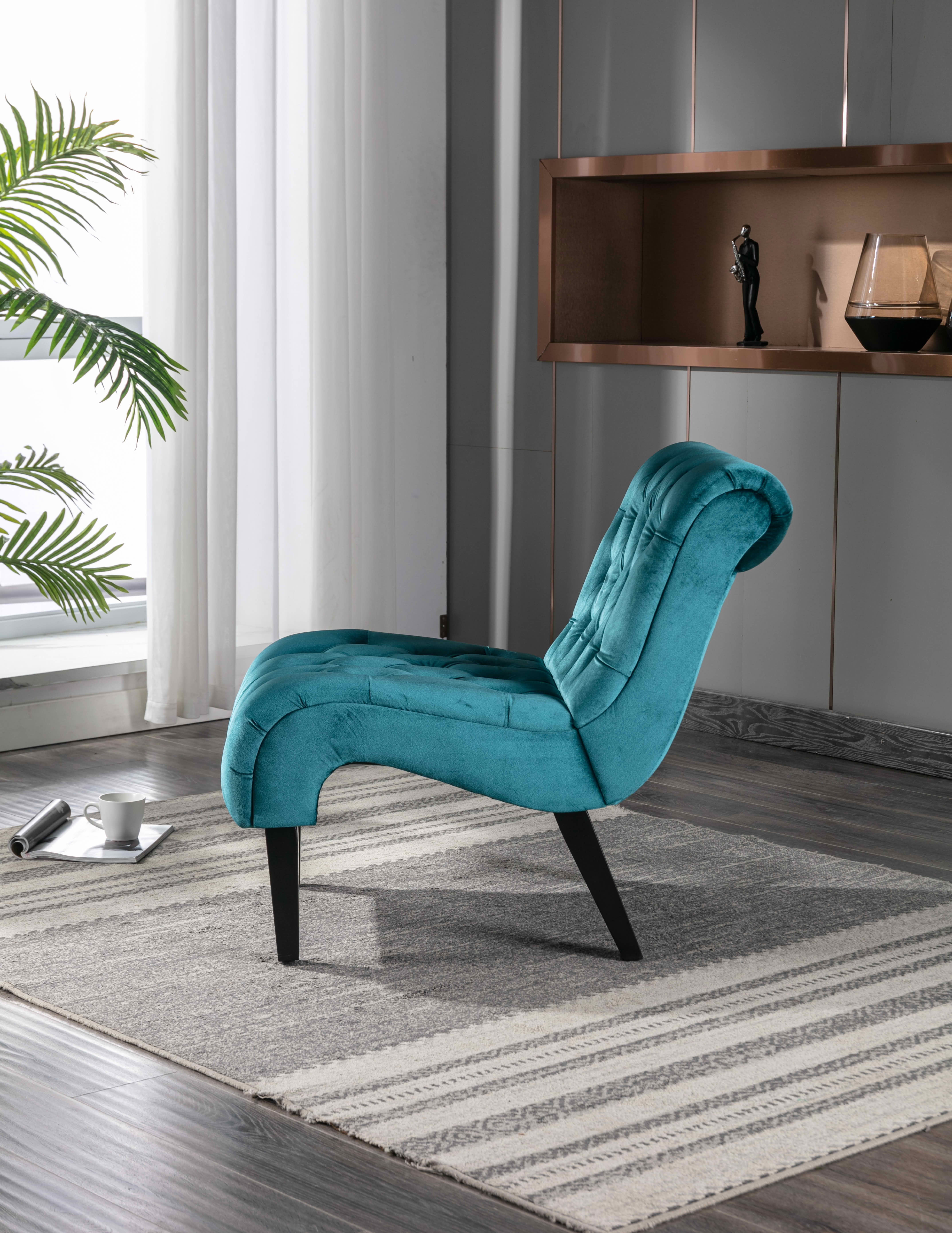 MAYEERTY 22.83-Inch Velvet Button Tufted Armless Accent Chair, Upholstered Leisure Side Chair with Wooden Legs for Bedroom Living Room Office