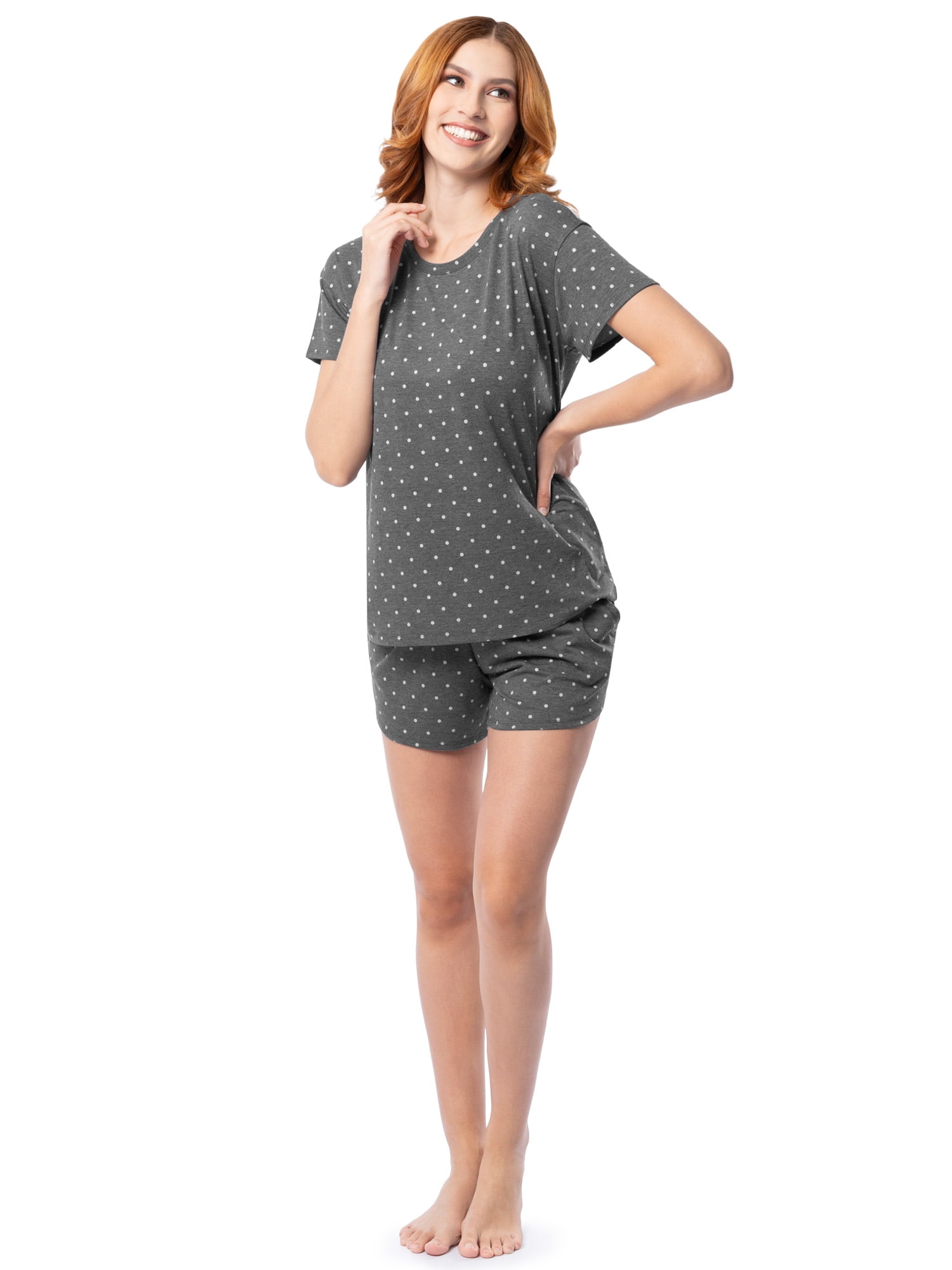 Fruit of the Loom Women's Soft and Breathable Short Sleeve Crew Top & Pajama Short Set, Sizes S-4X
