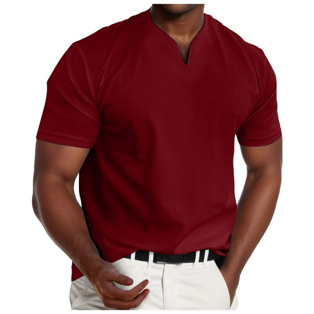 Camiseta informal de manga corta y cuello en V para hombre, camiseta ajustada.