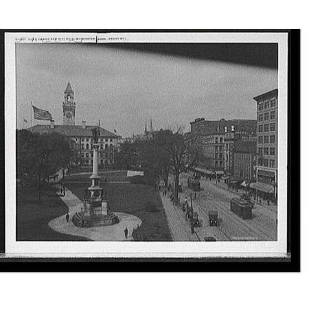 Historic Print, The Common and City Hall, Worcester, Mass., Front St., 18" x 24"