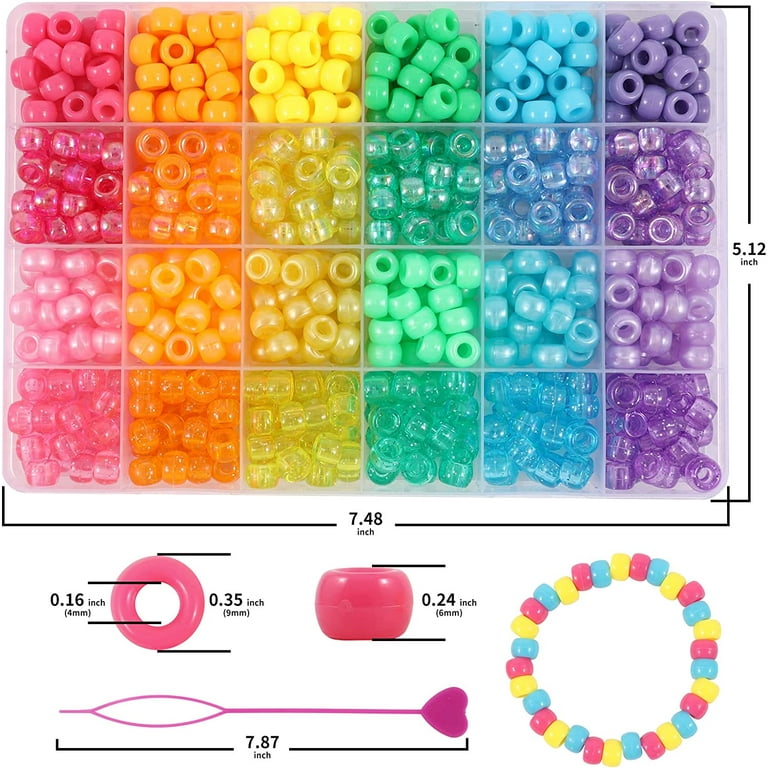 Pony Beads Bracelet Making Kit, Rainbow Kandi Beads for Jewelry Making DIY,  Hair Beads for Braids for Girls Women with Hair Beaders Rubber Bands