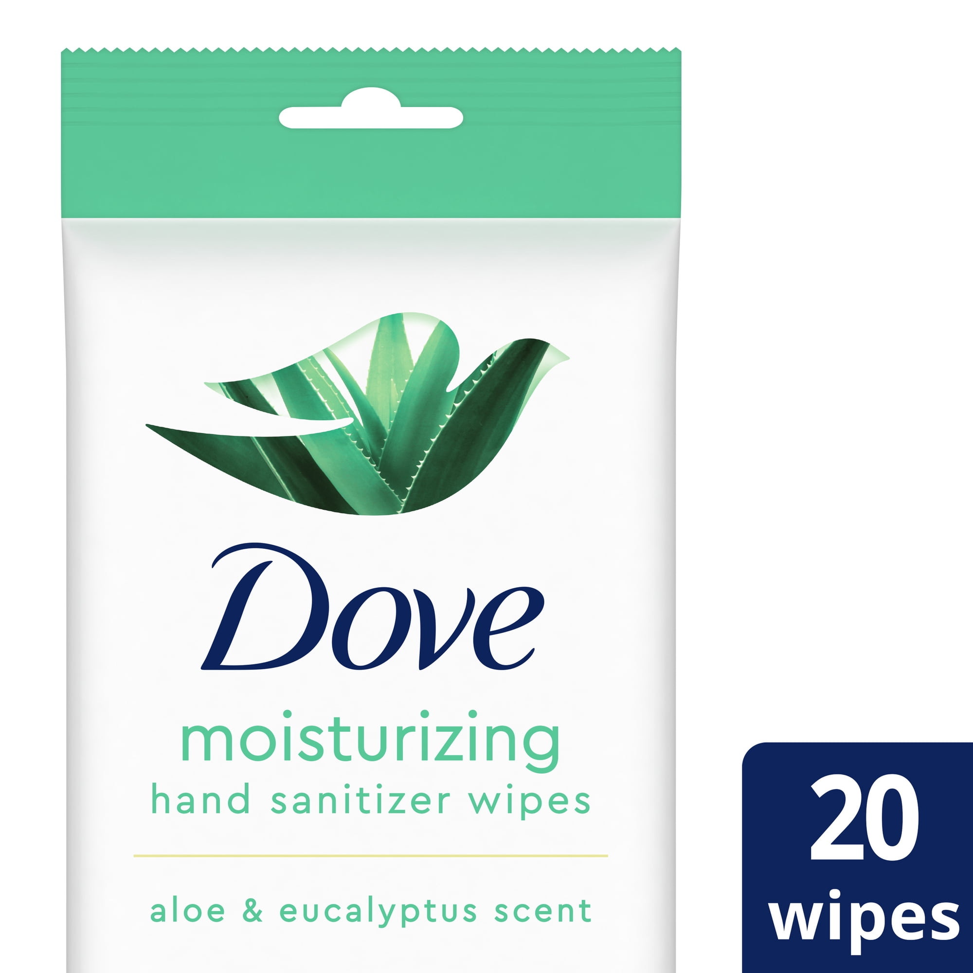 Dove Moisturizing Hand Sanitizer Wipes, Aloe & Eucalyptus, 20 Wipes