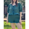thumbnail image 3 of Shunvnny Womens Summer 2 Piece Outfits 2024 Casual Vacation Trendy Shorts Matching Sets Short Sleeve loral Print/Patchwork/Stripe Tie-Up Tops Elastic Waist Shorts, 3 of 8