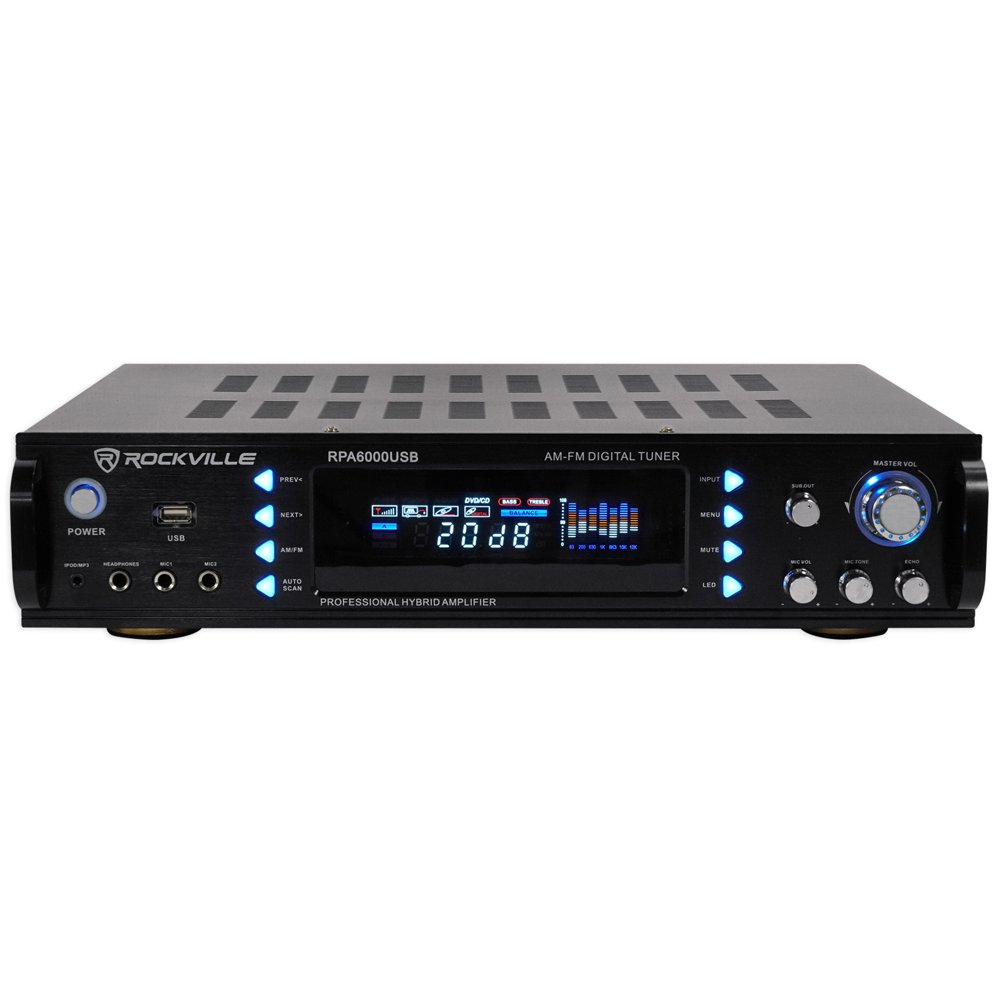Rockville RPA6000USB 19" 1000 Watt 2 Chan DJ/Pro/Karaoke Amplifier/Mixer Amp w/ USB Walmart
