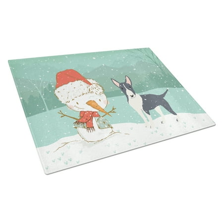 

Carolines Treasures CK2055LCB Black Bull Terrier Snowman Christmas Glass Cutting Board Large 12H x 16W multicolor