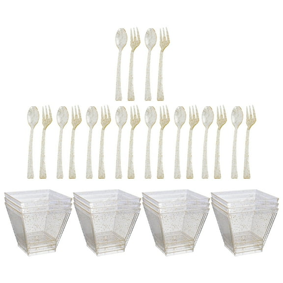 WRISTBIQUE Golden Ps Dessert Cup Set for Party Elegant Disposable Flatware