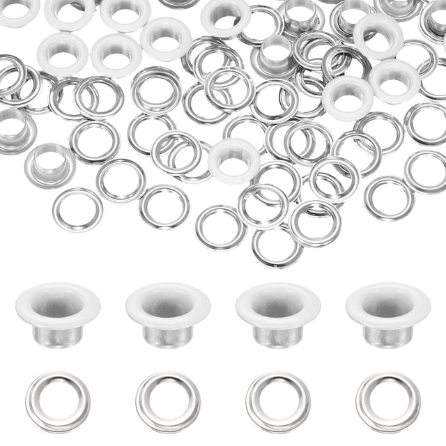 Uxcell 120 Pcs Ojales, Kit de Ojales Redondos de 6 mm Ojales de Metal con Arandelas Herramientas de Trabajo en Cuero para Manualidades de Bricolaje Ropa Bolsas Zapatos Cinturones Lona, Blanco