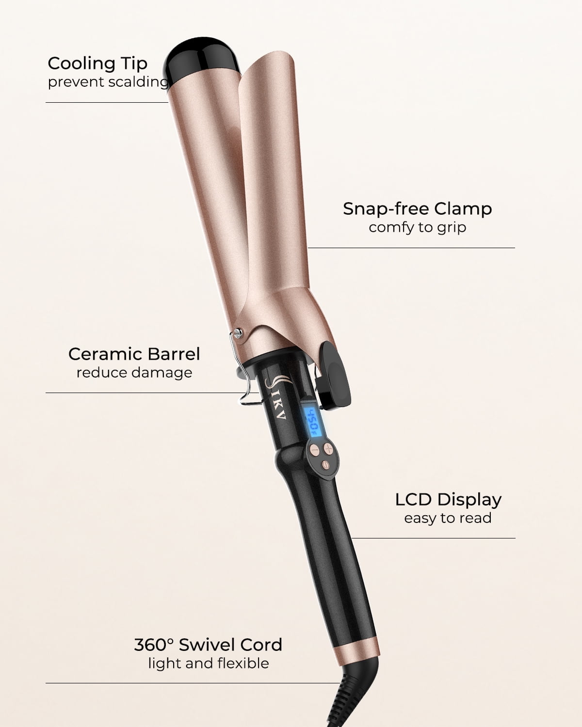 2 inch Curling Iron for Long Hair，Extra Large Barrel Curling Wand Ceramic Tourmaline, Long Barrel Hair Curler Dual Voltege