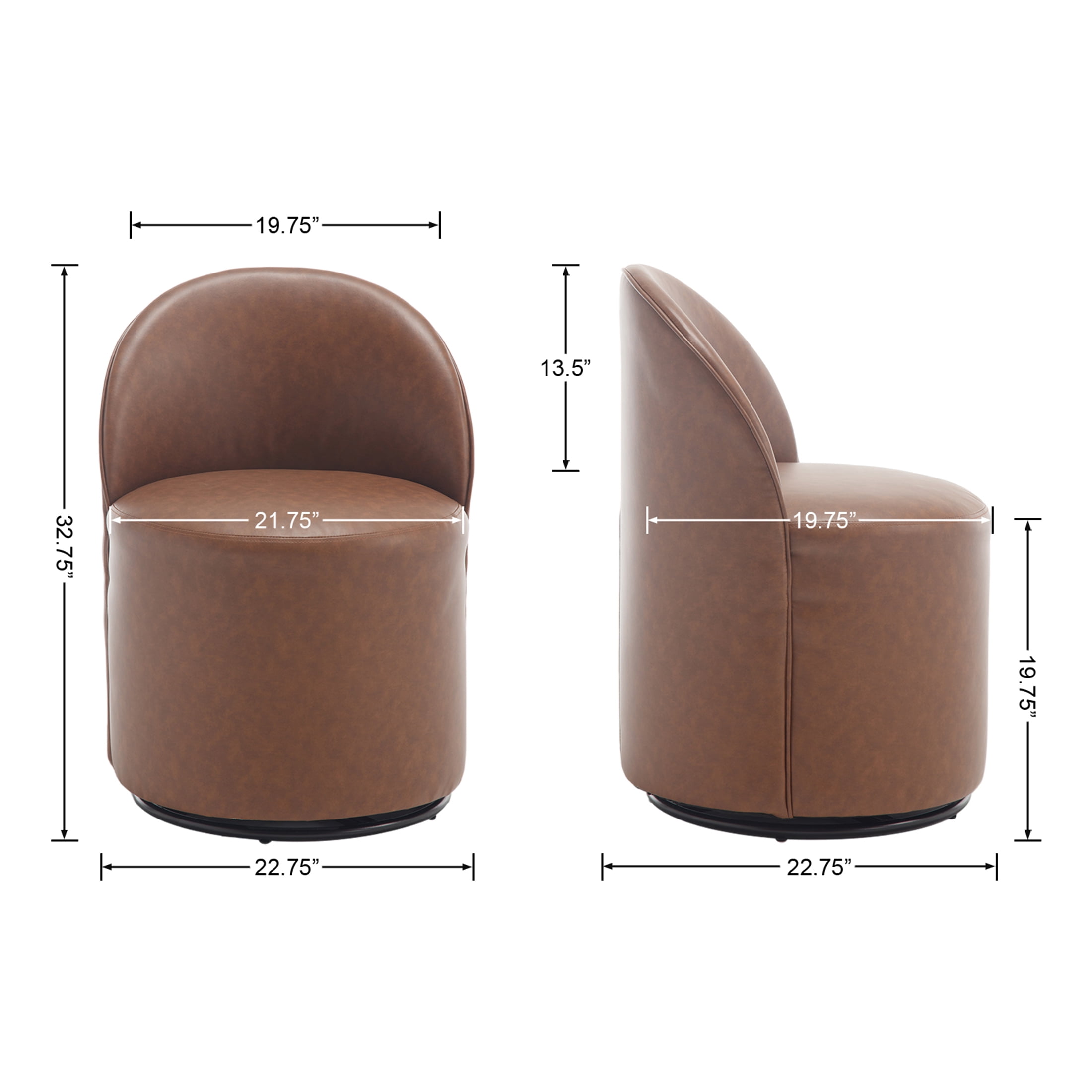 Guyou 360° Swivel Barrel Dining Chair Set of 1, Mid-Century Modern Upholstered Barrel Accent Chair, PU Round Vanity Chair for Dining Room Living Room Bedroom, Brown