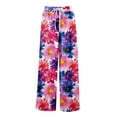 thumbnail image 4 of Mlqidk Wide Leg Pants Women Lounge Loose Fit High Waist Pants Elastic Drawstring Wide Leg Capri Pants Summer Bohemian Floral Print Trouser with Pockets Hot Pink 2XL, 4 of 5
