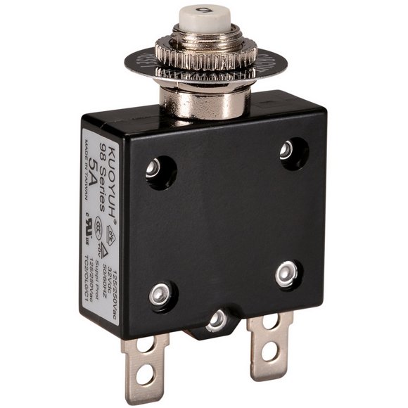 NTE Electronics R58-5A Series R58 Thermal Circuit Breaker, 250" Quick Connect Terminal, 0.026 Ohms Resistance, 5 Amp