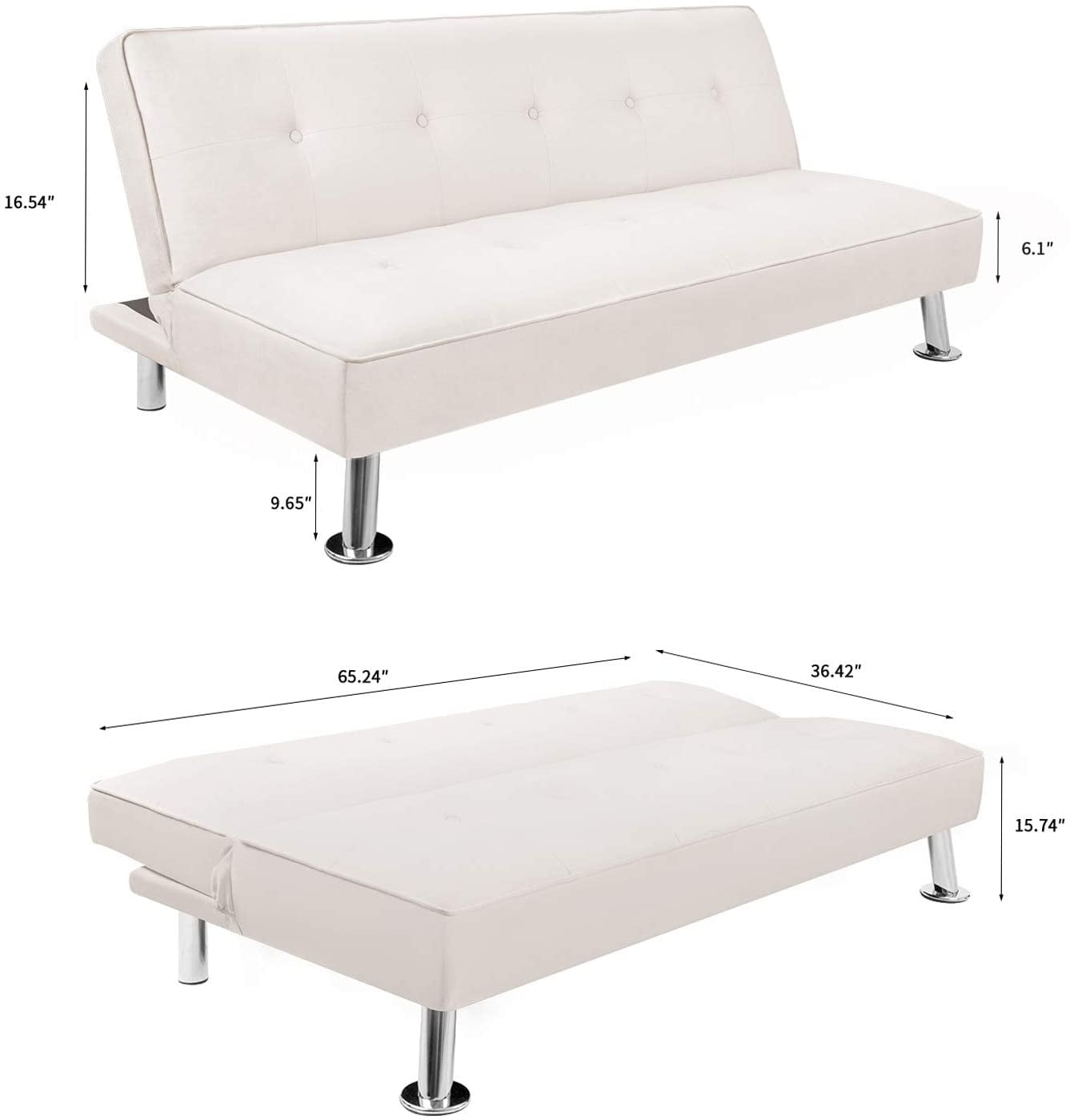 VINEEGO Futon Sofa Bed Modern Design Convertible Folding Linen Lounge Couch Recliner for Living Room, Beige