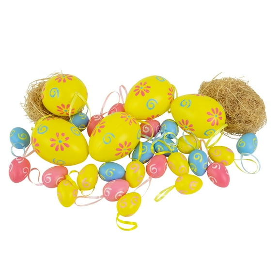 Northlight 29ct Painted Floral Spring Easter Egg Ornaments 3.25" - Yellow/Pink