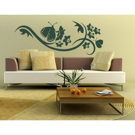 Floral Wall Murals Butterfly Blossom Wall Decal - floral wall decal, sticker, mural vinyl art home decor - 1001 - White, 31in x 12in ()