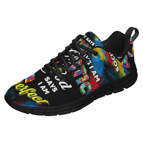 Autism Awareness God Says I Am Perfect Running Shoes Sneakers Mesh Black Size 3.5