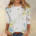 thumbnail image 6 of HLKJKLS Long Sleeve Shirts For Women 3/4 Sleeve Spring Print Round Neck Loose T Shirt Fashion Polyester Spandex Casual White S-3Xl, 6 of 7
