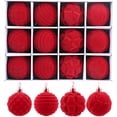 thumbnail image 1 of Juego de 12 bolas de Navidad de terciopelo para árbol de Navidad, 2,36 pulgadas, irrompibles, flocadas, para colgar con 4 estilos para decoración de fiestas, bodas y vacaciones (rojo), 1 of 6