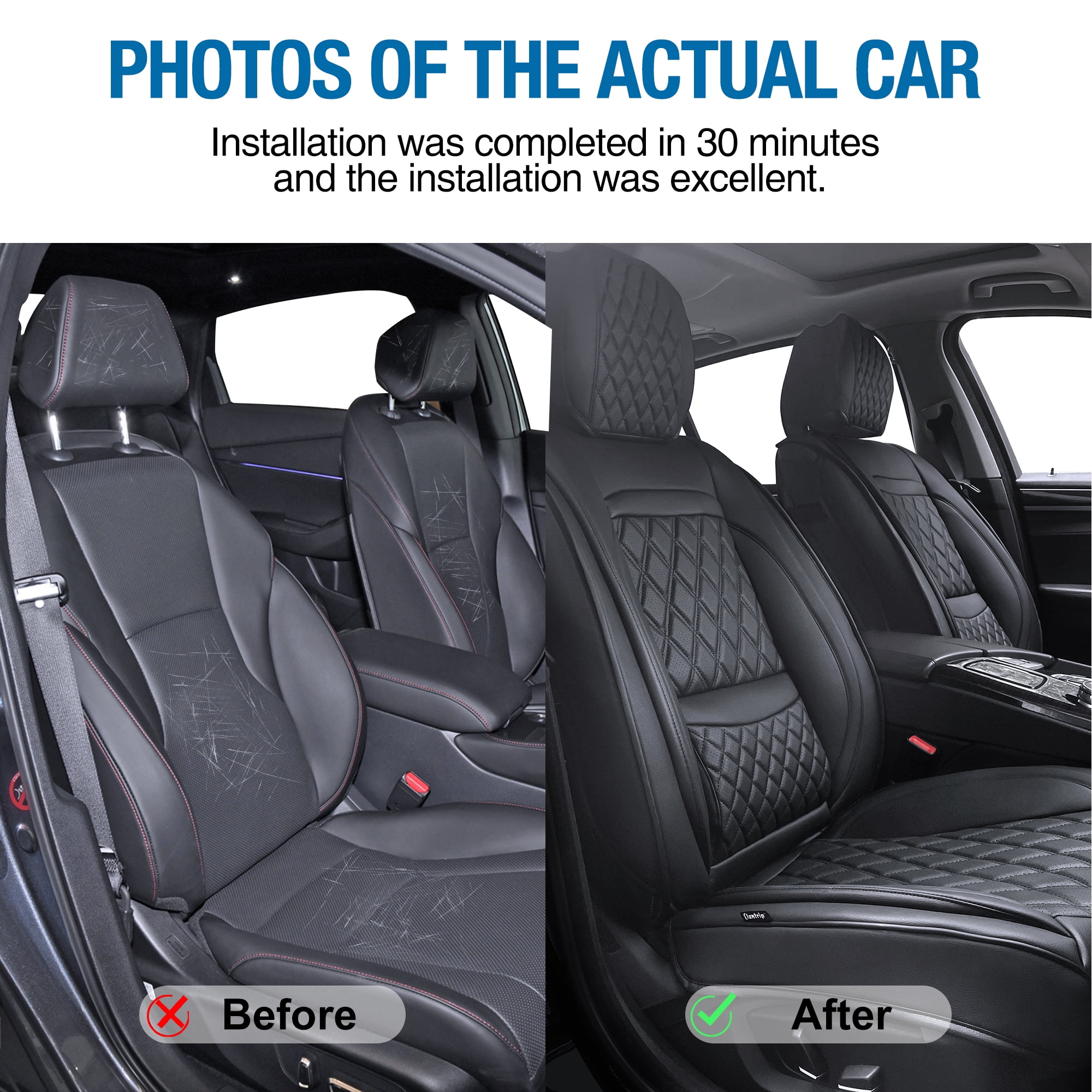 Elantrip Black Luxury Diamond Design Leather Car Seat Cover, Waterproof and Non-slip, for SUV, Truck, Car Cover