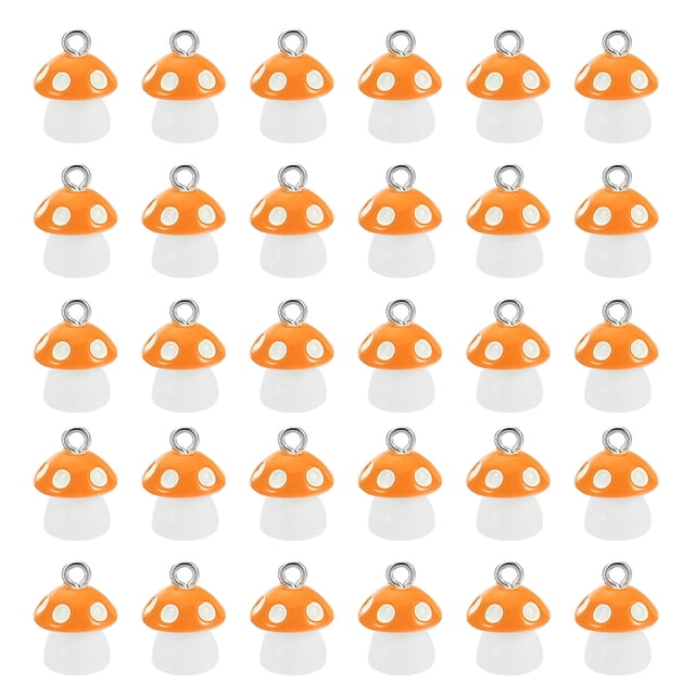 Unique Bargains Resin Pendants Drops, 30 Pack Mushroom Shape Mini Pendant for Jewelry Making DIY, Orange