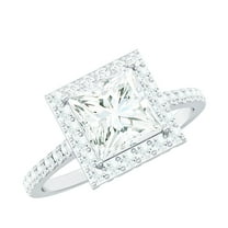 Rosec Jewels Certified Moissanite Princess Cut Engagement Ring 3 Carat - Moissanite Halo Ring - 8 mm - D-VS1 Quality, 18K White Gold, US 4.00
