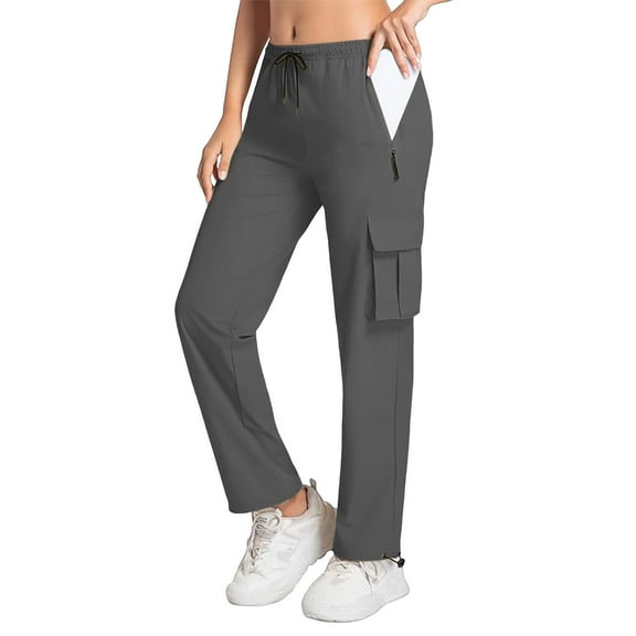 Cargo Pants for Women Womens Solid Color Waterproof Overalls Zipper Pocket Lightweight Travel Sweatpants Trousers Gray S