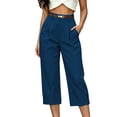 thumbnail image 3 of VBVC Women's High Waisted Cropped Pants , Summer Business Straight Trousers For Women , Ladies' Pleated Front Work Bottoms with Pockets, Navy , S-2XL, 3 of 7